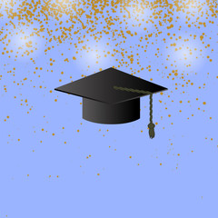 Black Graduation Cap on Confetti Background