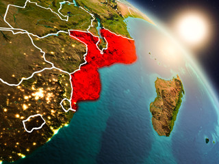Mozambique from space during sunrise