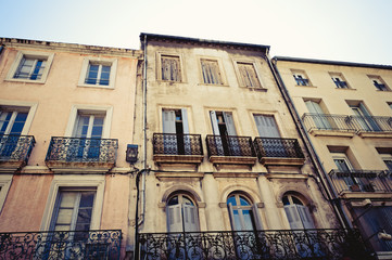 Ancient architecture in Narbonne, France in warm sunlight