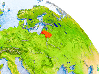 Lithuania in red model of Earth