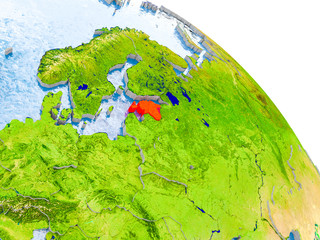 Estonia in red model of Earth