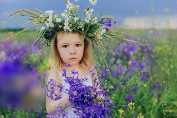 little girl flower chamomile wreath field violet