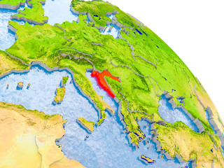 Croatia in red model of Earth