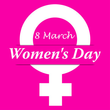 Icono plano 8 March con simbolo femenino y Women s Day con sombra