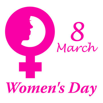 Icono plano 8 March y simbolo femenino con cara mujer y Women s Day y fondo blanco