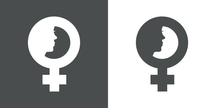 Icono plano simbolo femenino con cara de mujer gris y blanco
