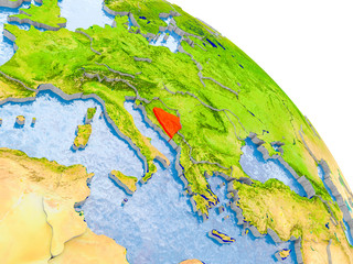 Bosnia and Herzegovina in red model of Earth