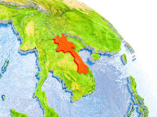 Laos in red model of Earth