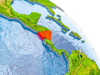 Nicaragua in red model of Earth