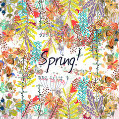Bright spring vector background with rustic flowers