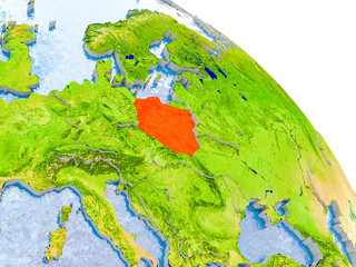 Poland in red model of Earth