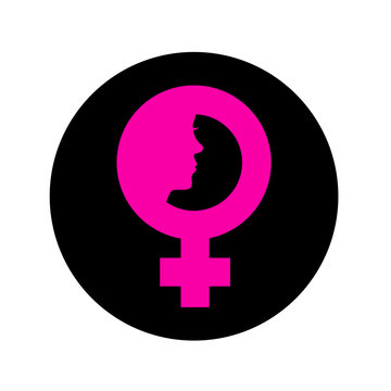 Icono plano simbolo femenino con cara de mujer en circulo negro