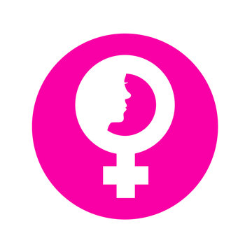 Icono plano simbolo femenino con cara de mujer en circulo rosa