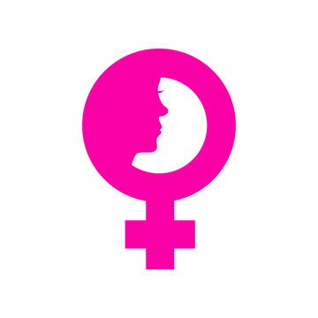 Icono plano simbolo femenino con cara de mujer en fondo blanco