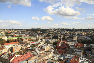 City landscape from height. Old Lviv, Ukraine.
