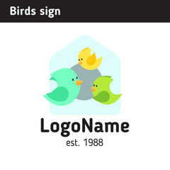 Logo bird sign near the birdhouse, a