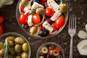 Salad of vegetables with olive- Healthy fresh vegetarian food.