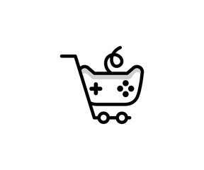 Shopping cart and game joystick logo template. Online shopping vector design. Game device illustration