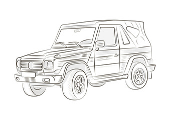 Sketch of a car on a white background. Vector illustration.