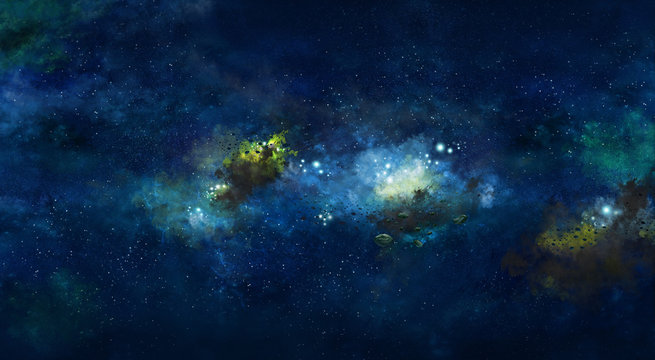 Space illustration with glow and planets
