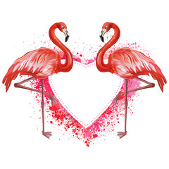 Heart made of spray and flamingoes