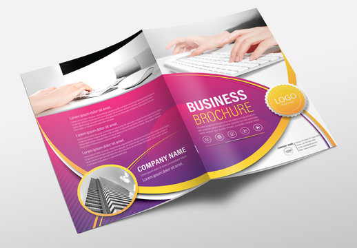 Brochure Cover Layout with Pink and Yellow Accents 3