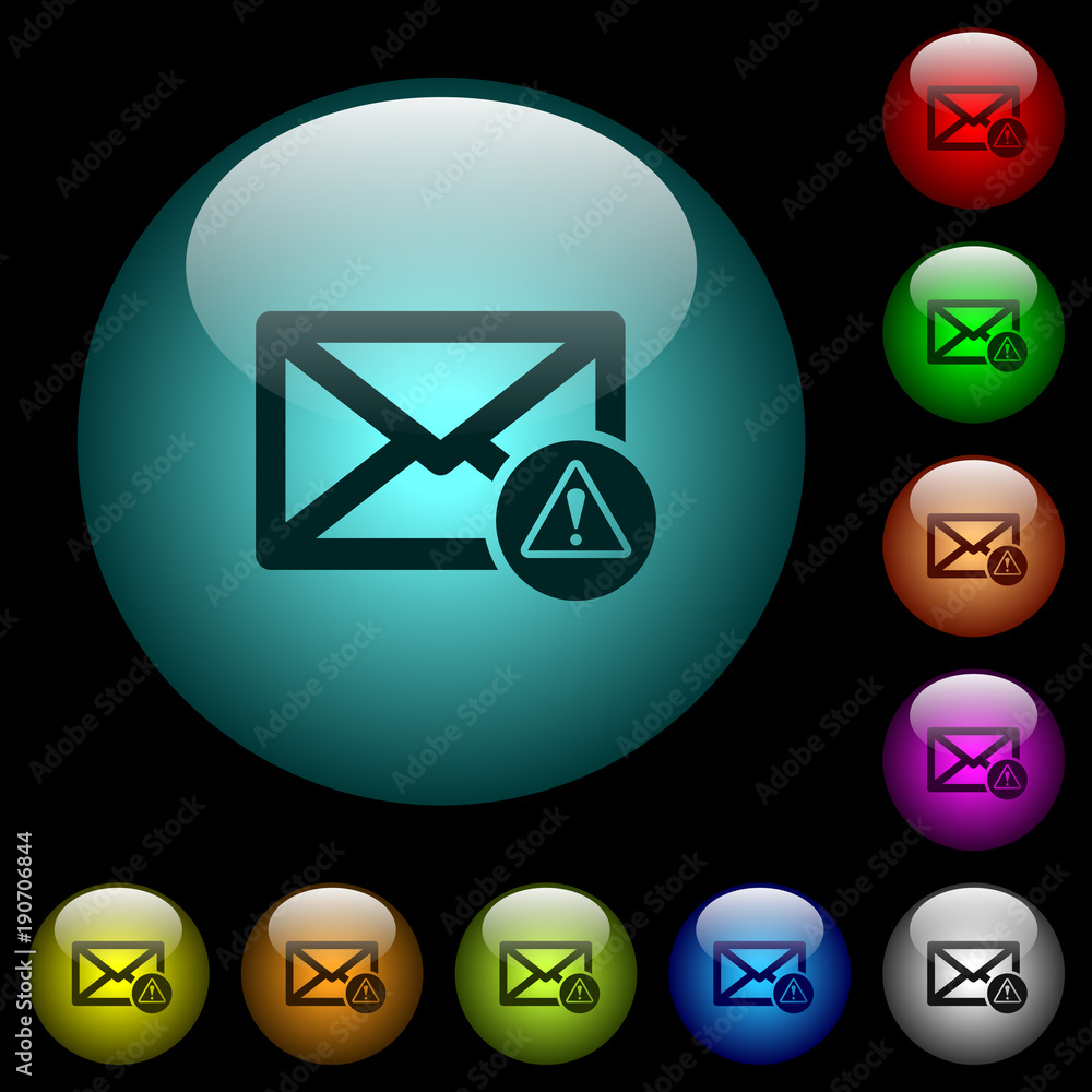 Poster mail warning icons in color illuminated glass buttons