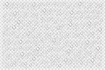 Vector realistic isolated water droplets for decoration and covering on the transparent background.