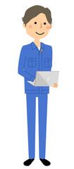 作業服の男性　ノートPC