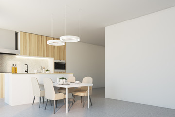 Wooden and white kitchen corner wall