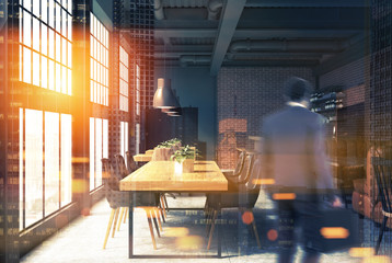 Black and brick cafe interior toned