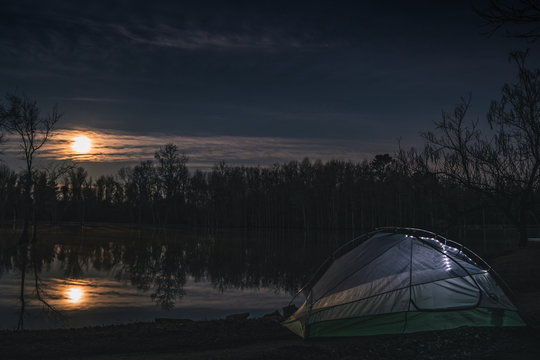 Tent camping under the moon 