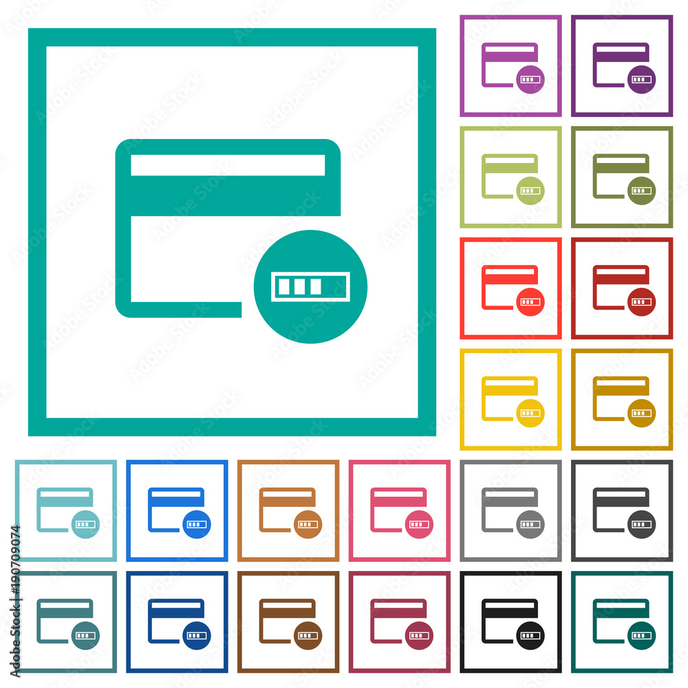 Poster verifying credit card flat color icons with quadrant frames