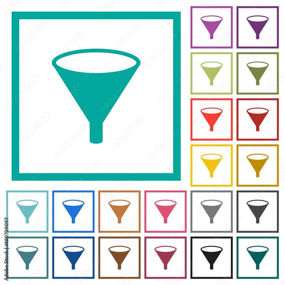 Poster funnel flat color icons with quadrant frames