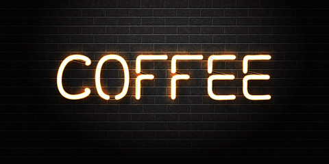 Vector realistic isolated neon sign of coffee for decoration and covering on the wall background. Concept of coffee house, cafe or restaurant.