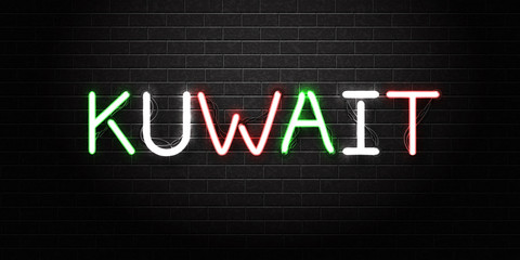 Vector realistic isolated neon sign for Kuwait lettering for decoration and covering on the wall background. Concept of kuwaiti culture.