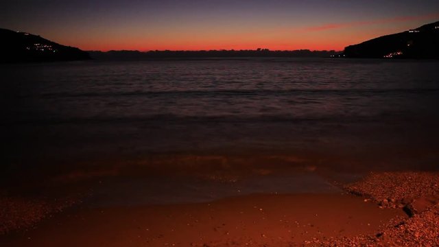 Scenic sunset over sea surface. Greece Peloponnese Lakonias Neo Itylo. Time lapse