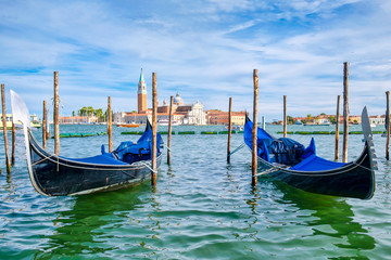Fototapeta na wymiar Traditional gondolas near St Marks Square in Venice