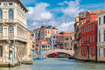 Canals and colorful old palaces in Venice
