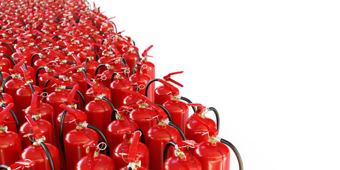 Infinite a fire extinguishers on a white background. Concept of protection and security. 3d illustration 