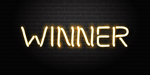 Vector realistic isolated neon sign of Winner lettering for decoration and covering on the wall background. Concept of casino winning, award ceremony and jackpot.