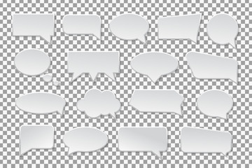 Vector set of realistic isolated speech bubbles for decoration and covering on the transparent background.