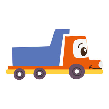 colorful kawaii happy drump truck transport