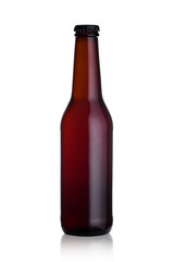 Brown glass beer bottle with black cap with dew