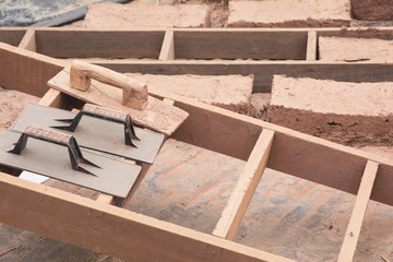Hand made bricks with clay. Prepare mud for make bricks.