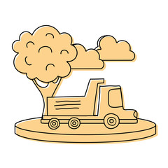 color dump truck in the city with clouds and tree