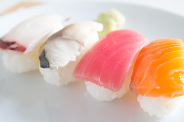 Sushi set on white plate. Janpan food