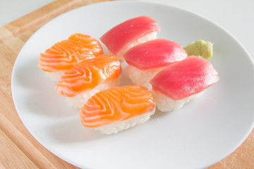 Sushi set on white plate. Janpan food