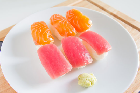 Sushi set on white plate. Janpan food