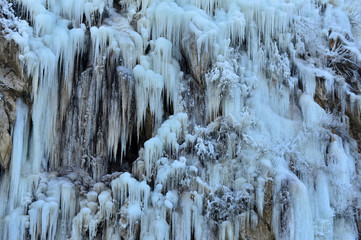 Winter landscape frozen waterfalls